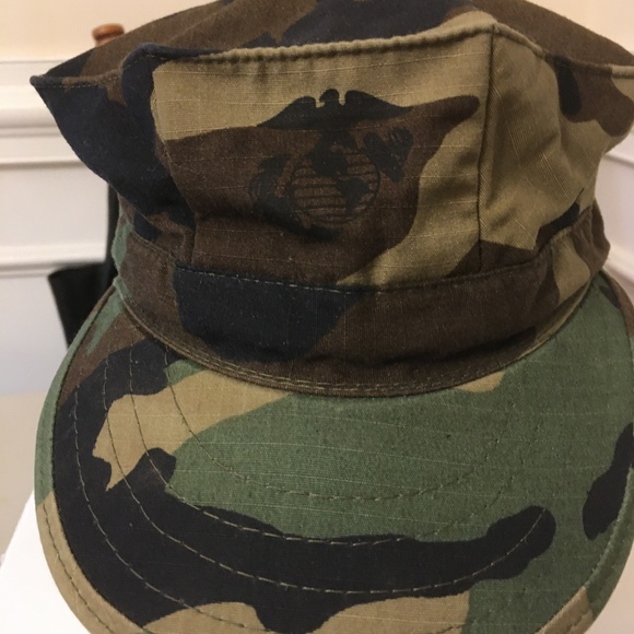 US Woodland Camo Marine Corps Utility Cap w Emblem -- Size XL - Picture 3 of 4